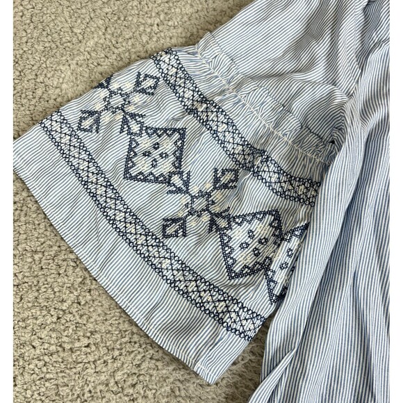 St Johns Bay Women Blouse Women XXL Blue Stripe Scoop Oversized Embroidered Bell - Picture 3 of 14